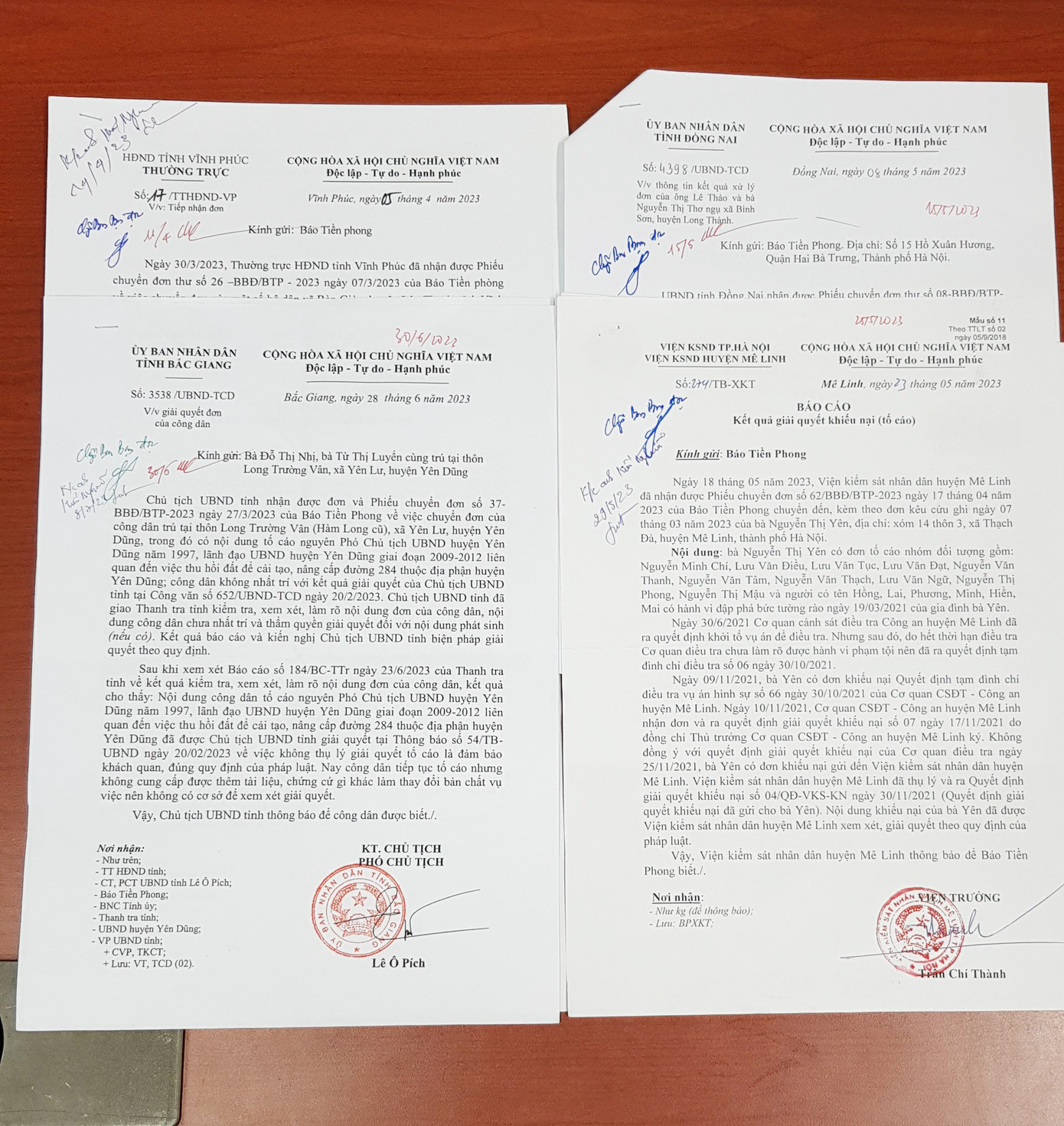 Một số văn bản trả lời báo Tiền Phong của các cơ quan chức năng