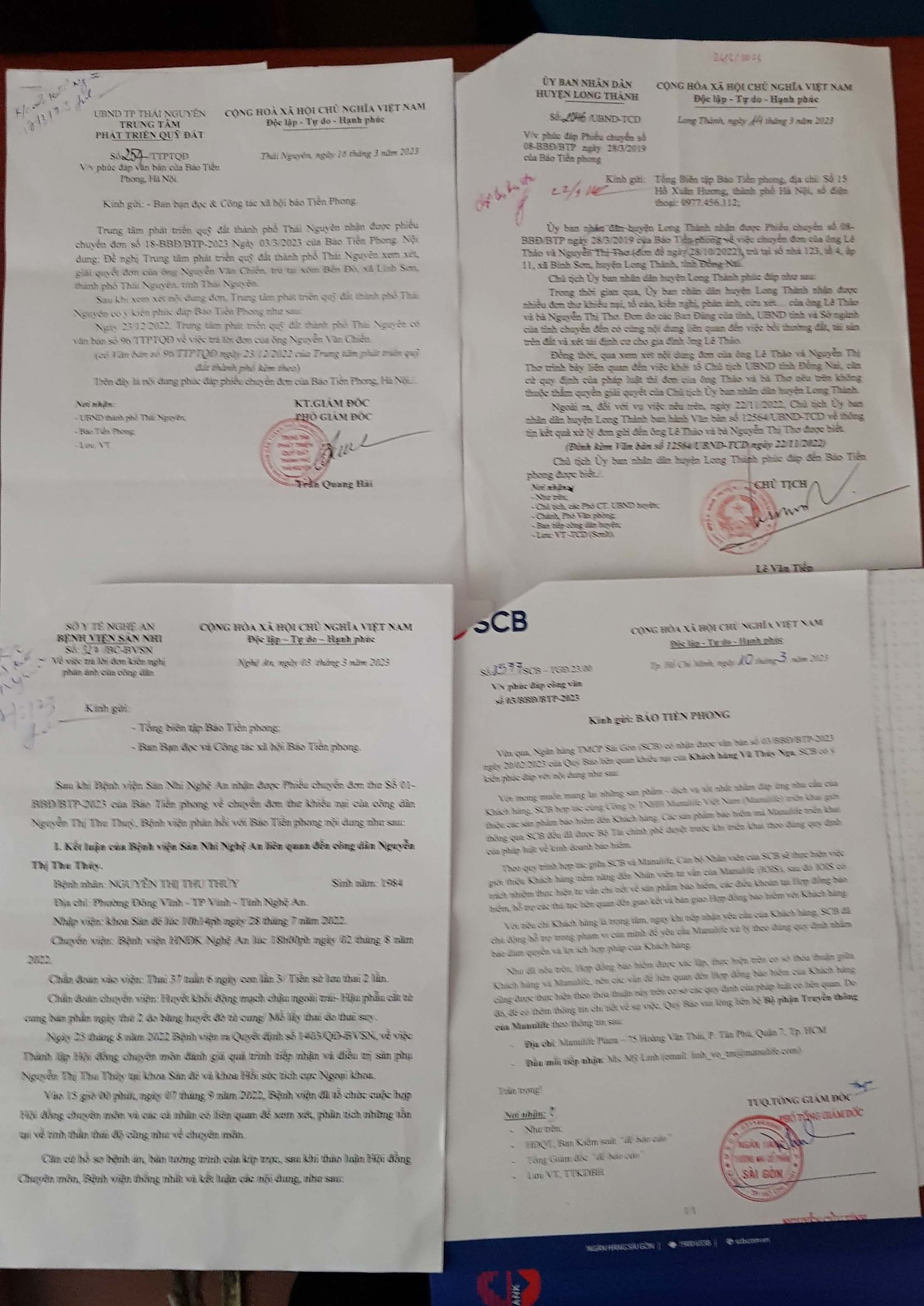 Một số văn bản trả lời báo Tiền Phong của các cơ quan chức năng