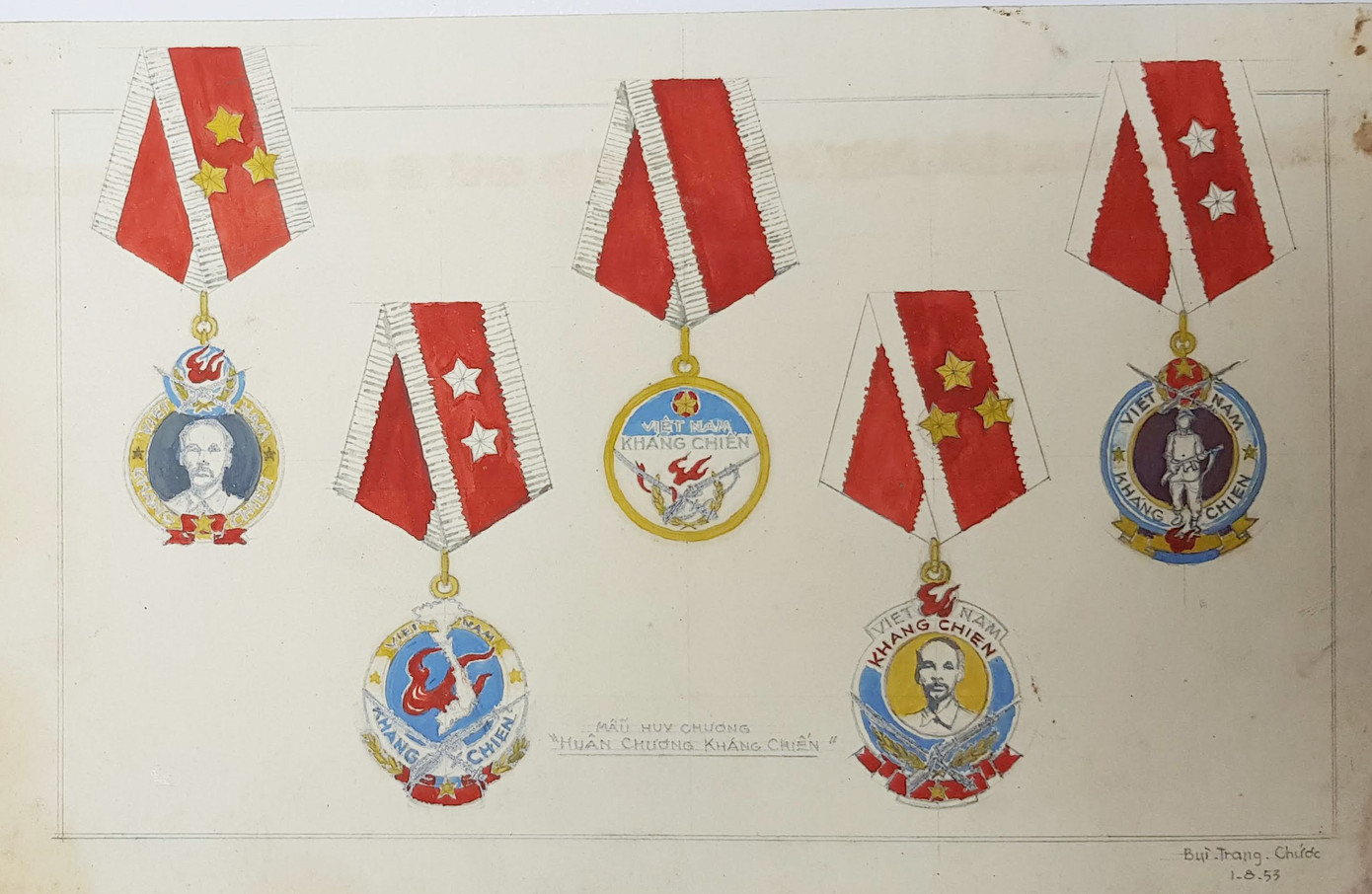 Một số mẫu huân chương, huy chương kháng chiến do họa sĩ Bùi Trang Chước vẽ. Một số mẫu huân chương, huy chương kháng chiến do họa sĩ Bùi Trang Chước vẽ.