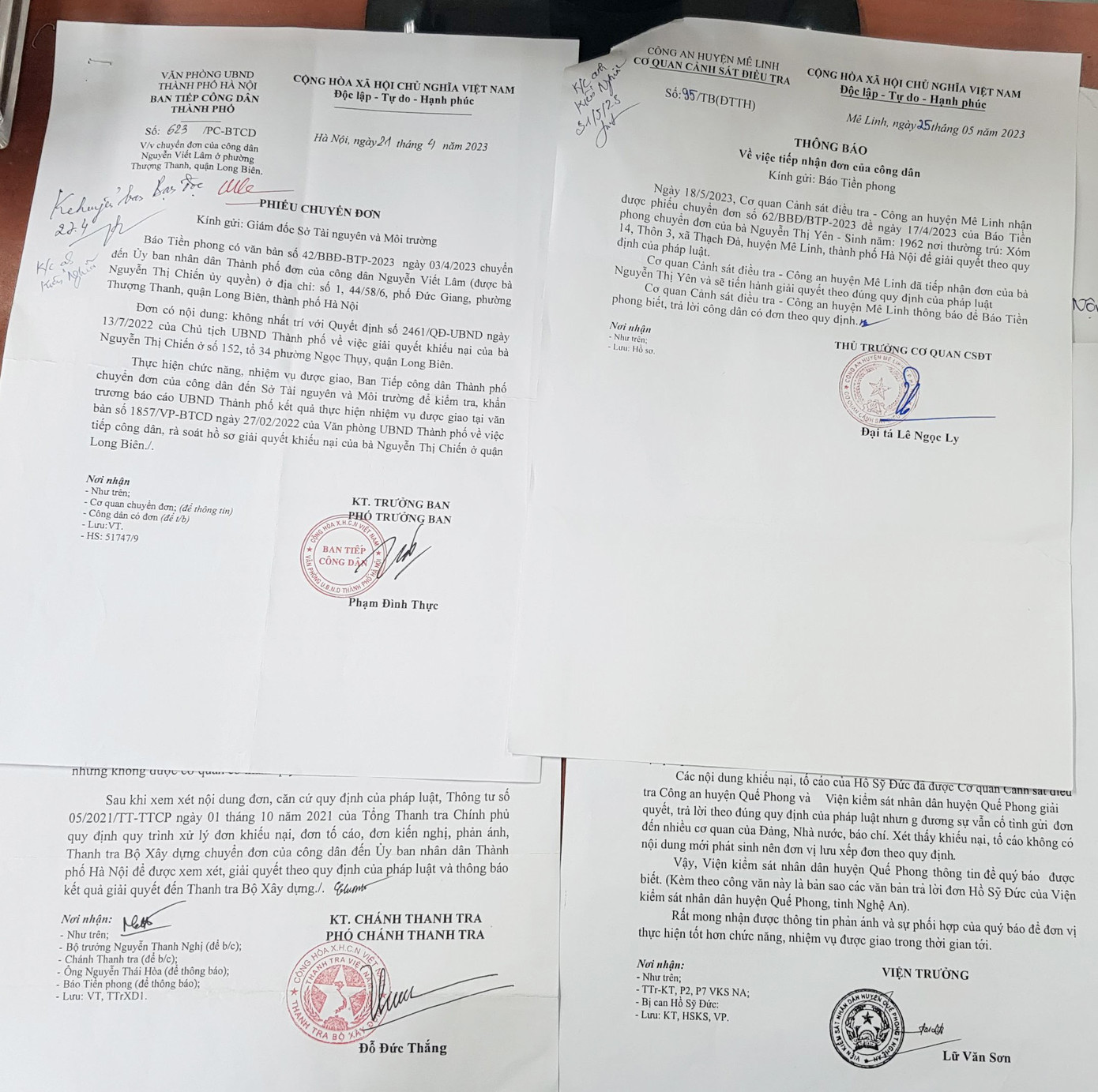 Một số văn bản trả lời báo Tiền Phong của các cơ quan chức năng