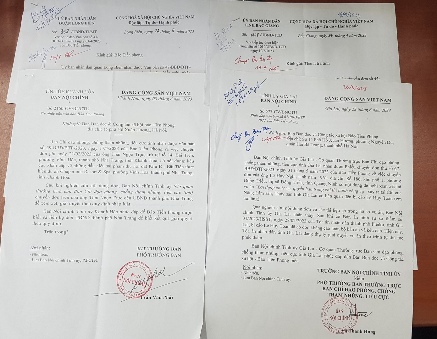 Một số văn bản trả lời báo Tiền Phong của các cơ quan chức năng