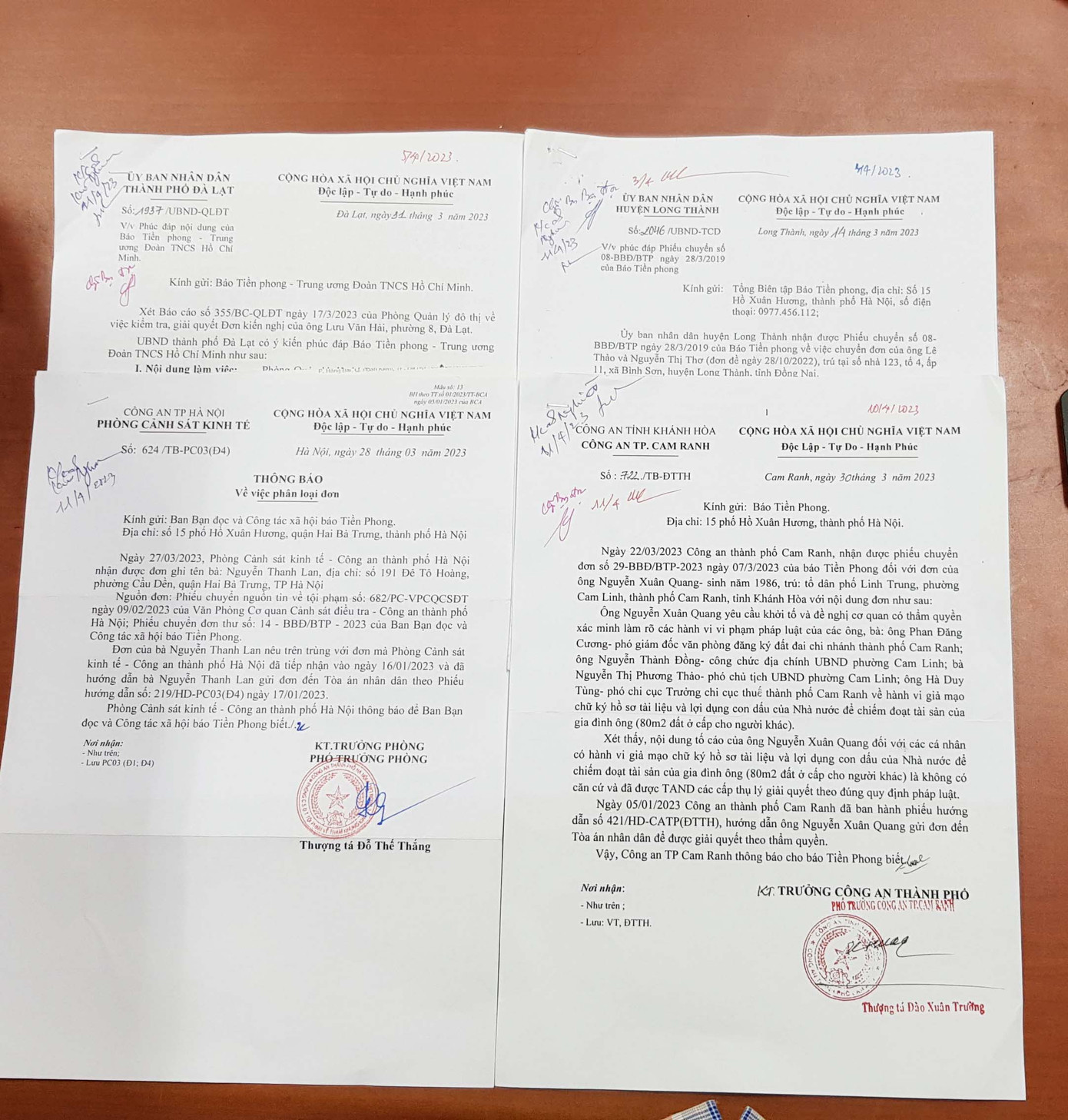 Một số văn bản trả lời báo Tiền Phong của các cơ quan chức năng