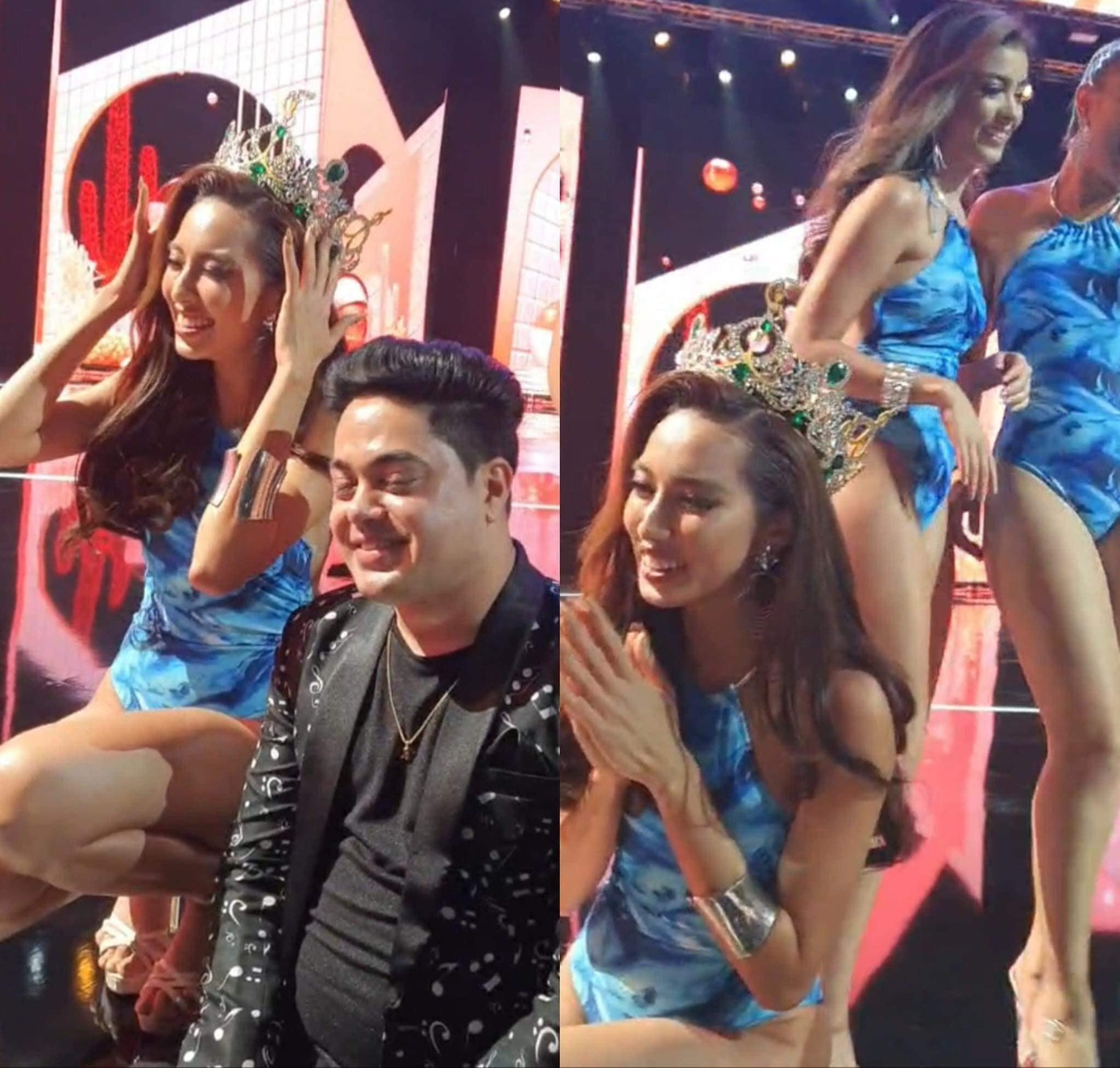 Thuỳ Tiên được fans Thái tặng vương miện ngay trên sân khấu đêm bán kết.