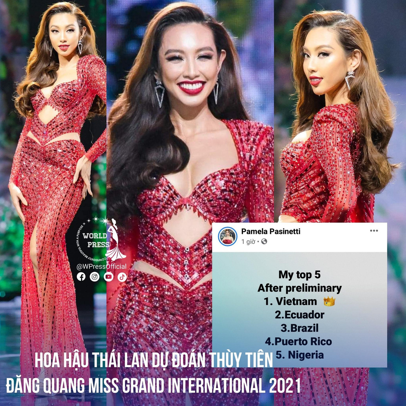 Hoa hậu Hoà bình Thái Lan 2017 Premika Pamela dự đoán Thuỳ Tiên đăng quang Miss Grand 2021.