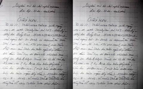 Giấy nhận tiền do Thông viết hứa hẹn đưa người sang Hàn Quốc làm việc. Giấy nhận tiền do Thông viết hứa hẹn đưa người sang Hàn Quốc làm việc