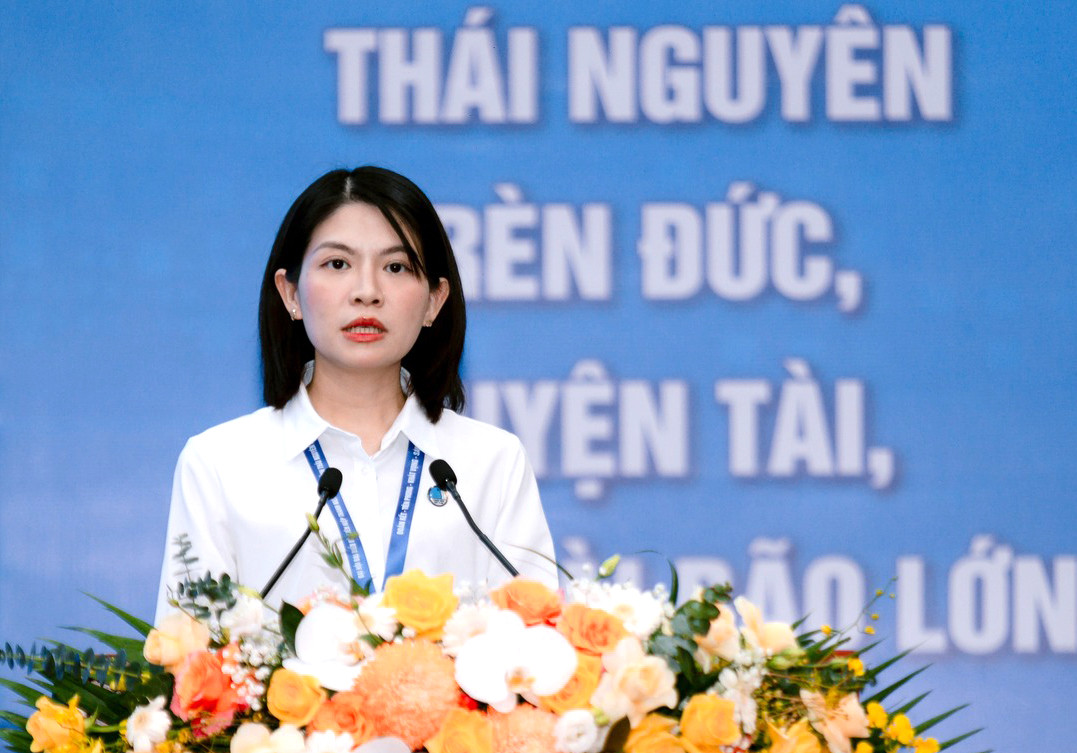 Chị Phạm Thị Thu Hiền phát biểu khai mạc Đại hội. Ảnh: BTC Chị Phạm Thị Thu Hiền phát biểu khai mạc Đại hội. Ảnh: BTC