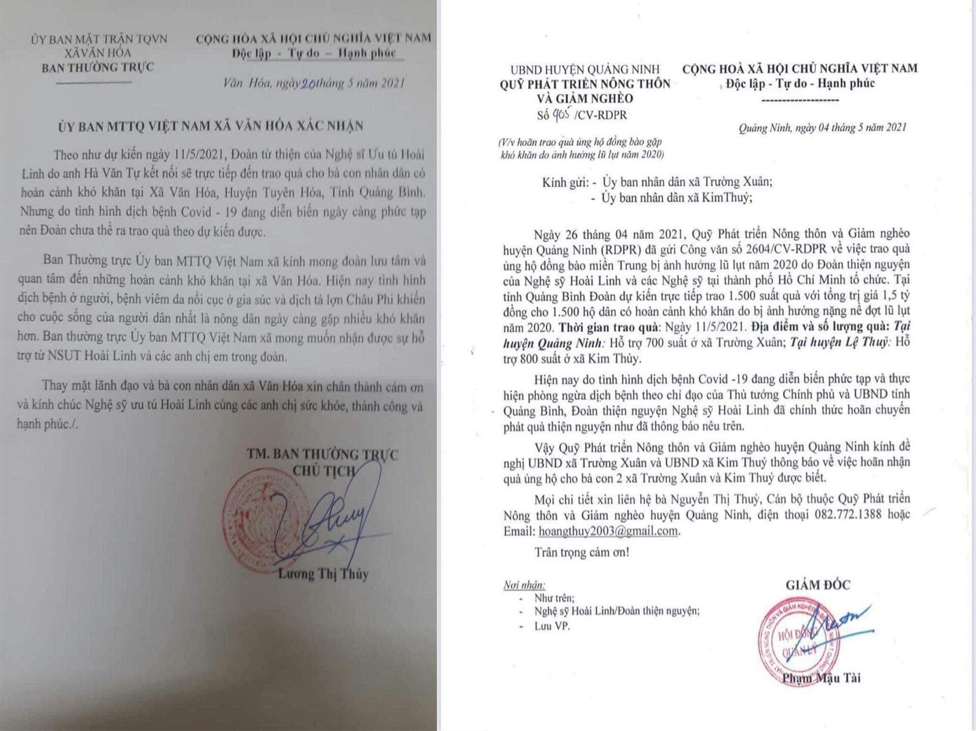 Các văn bản phản hồi từ địa phương về sự việc.