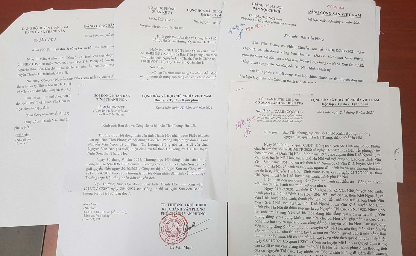 Một số văn bản trả lời báo Tiền Phong của các cơ quan chức năng