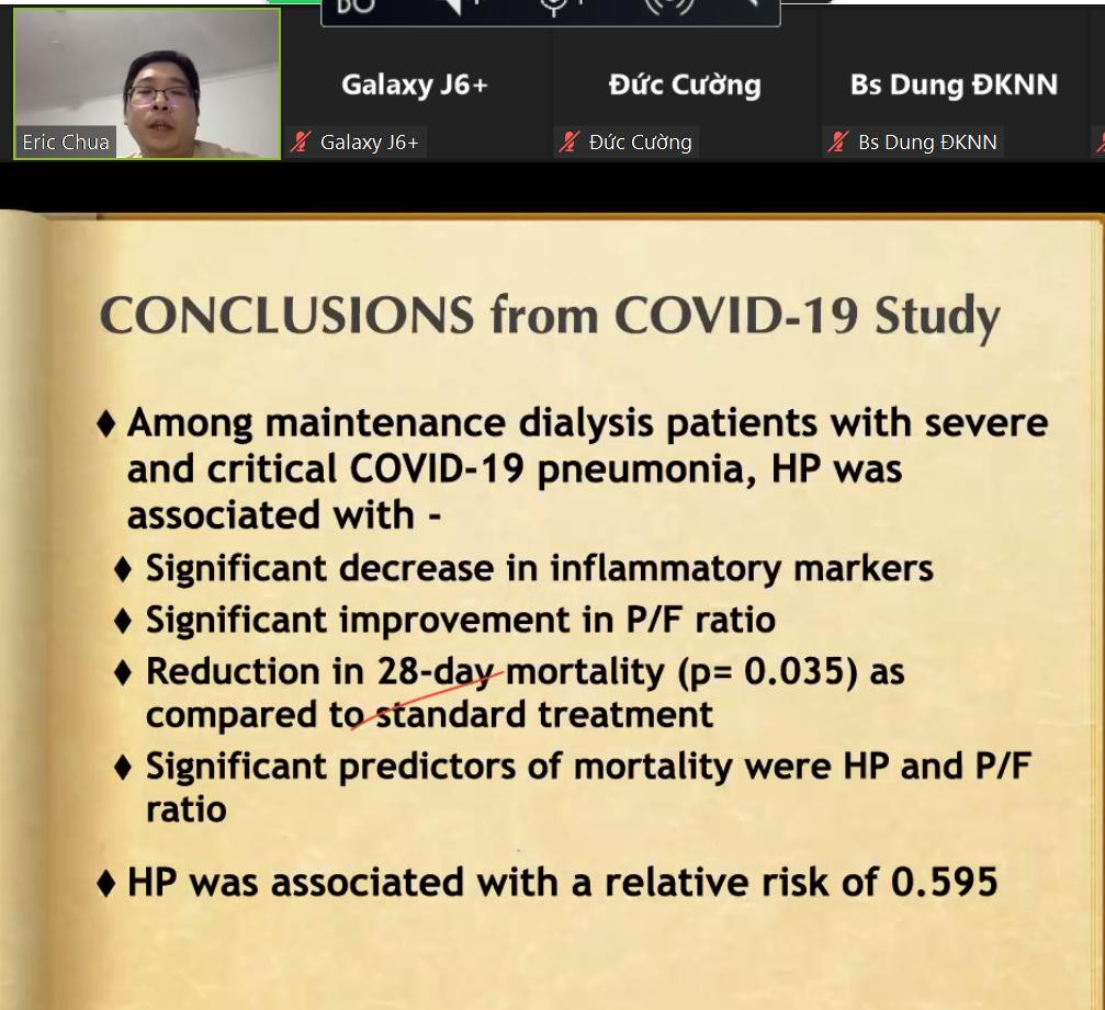 TS. Eric Chua (Philippines) chia sẻ về kinh nghiệm lọc máu hấp phụ khi điều trị bệnh nhân COVID-19