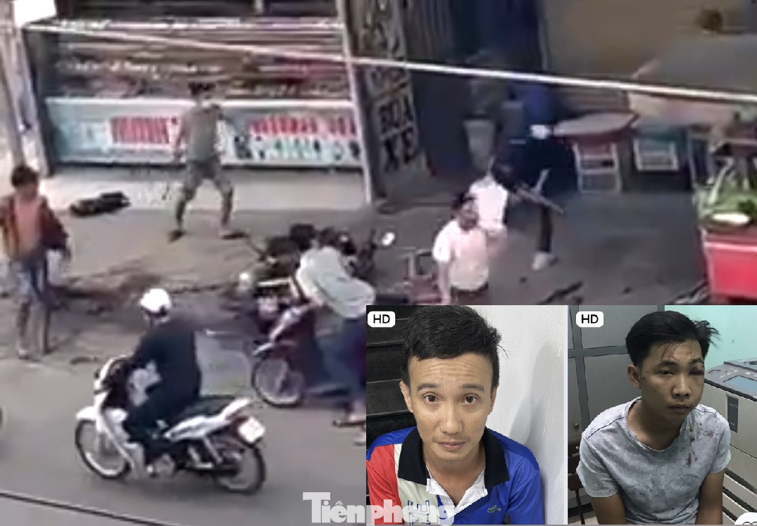 Hiện trường vụ việc (ảnh lớn) và hai nghi can bị bắt (ảnh nhỏ)