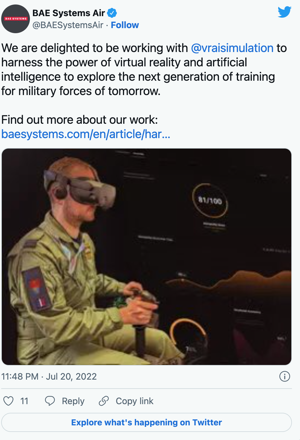 Bài đăng trên trang Twitter của BAE Systems.