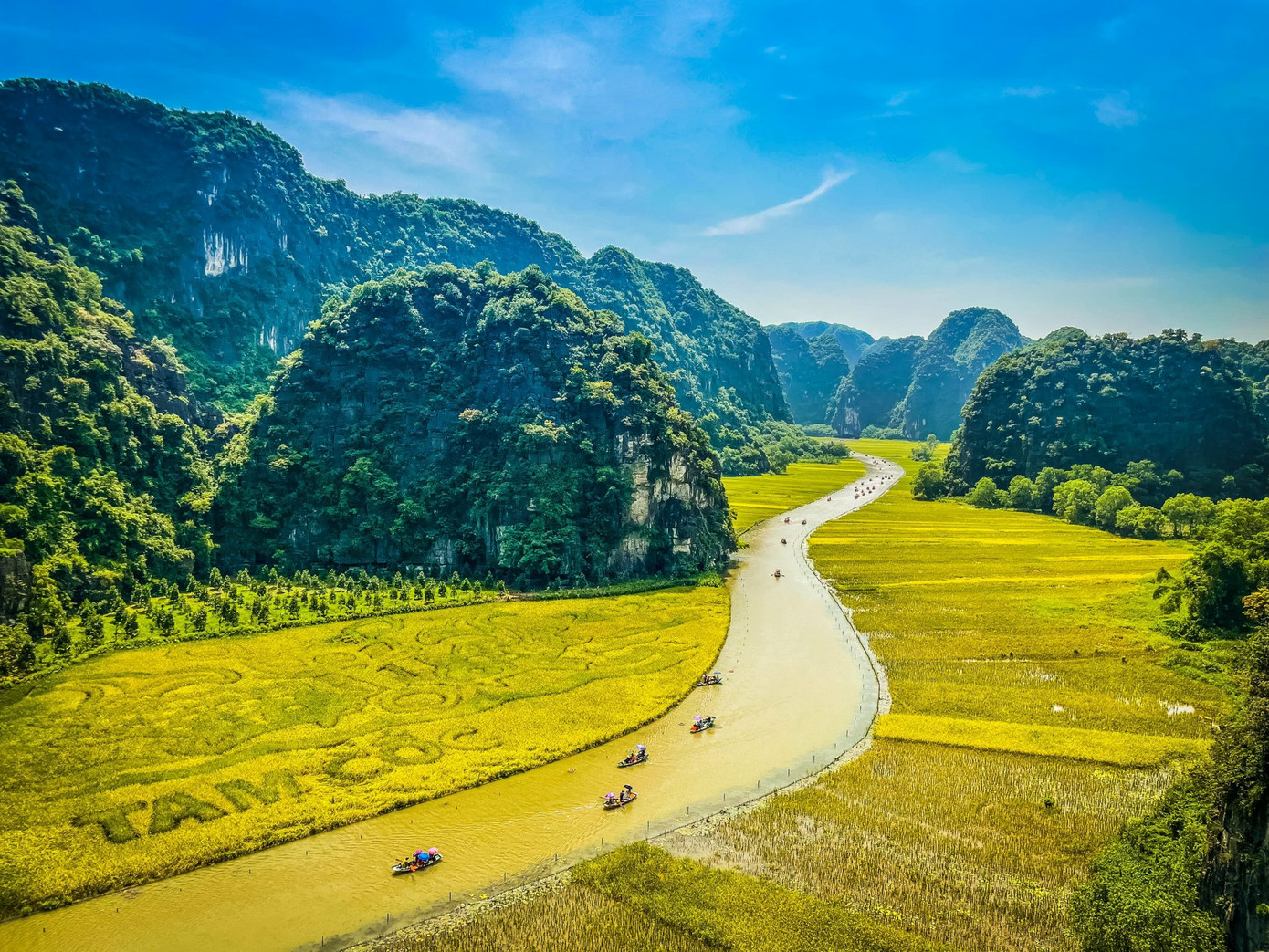 Cánh đồng lúa trên dòng sông Ngô Đồng, Tam Cốc. Ảnh: Phạm Nam Cánh đồng lúa trên dòng sông Ngô Đồng, Tam Cốc. Ảnh: Phạm Nam