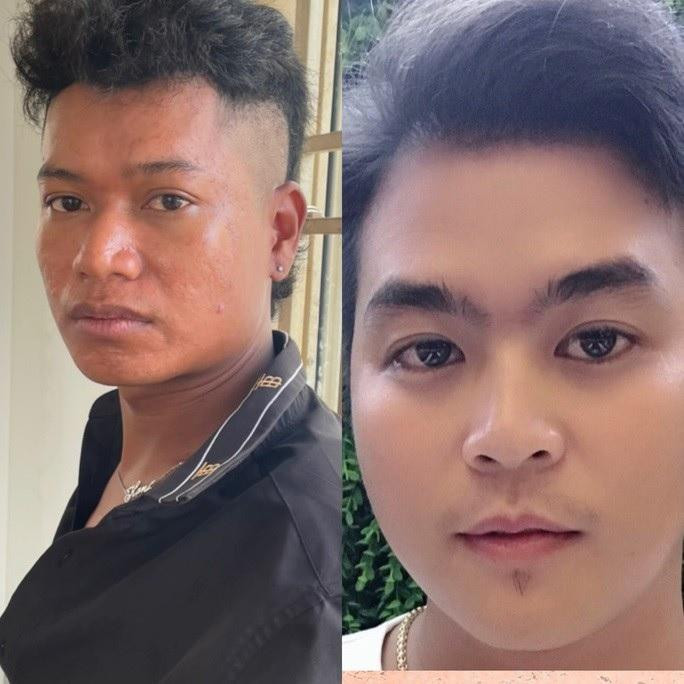 Nghi phạm Kiệt (trái) và Thành bị công an bắt giữ.