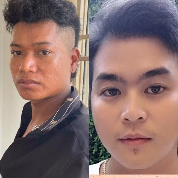 Nghi phạm Kiệt (trái) và Thành bị công an bắt giữ. Nghi phạm Kiệt (trái) và Thành bị công an bắt giữ.