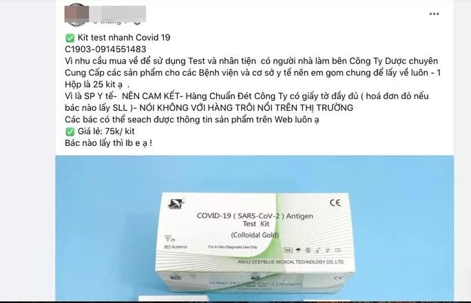 Kit test nhanh COVID-19 được rao bán tràn lan trên các trang mạng xã hội Kit test nhanh COVID-19 được rao bán tràn lan trên các trang mạng xã hội