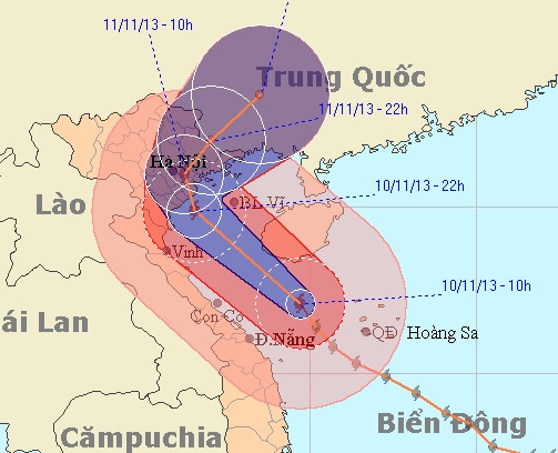 Hình ảnh đường đi cơn bão: Nguồn: Trung tâm dự báo khí tượng thủy văn Trung ương.
