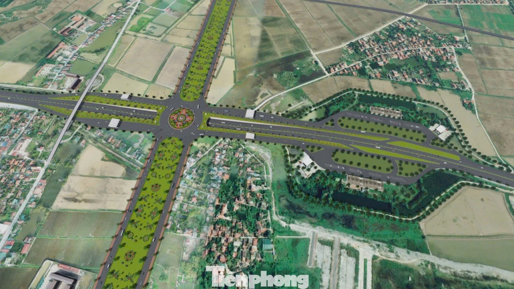 Toàn cảnh nhìn từ trên cao nút giao Phú Thứ nằm cạnh trạm dừng nghỉ.