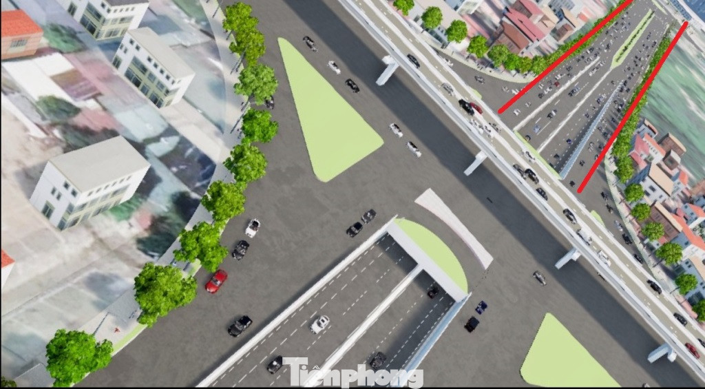 Để thực hiện dự án, hiện Ban QLDA đầu tư xây dựng công trình giao thông Hà Nội (đơn vị quản lý dự án) đang phối hợp với các bên để lên phương án giải phóng mặt bằng vừa mở rộng nút, vừa làm đường Hoàng Quốc Việt kéo dài sang đường Trần Vỹ (đường màu đỏ).