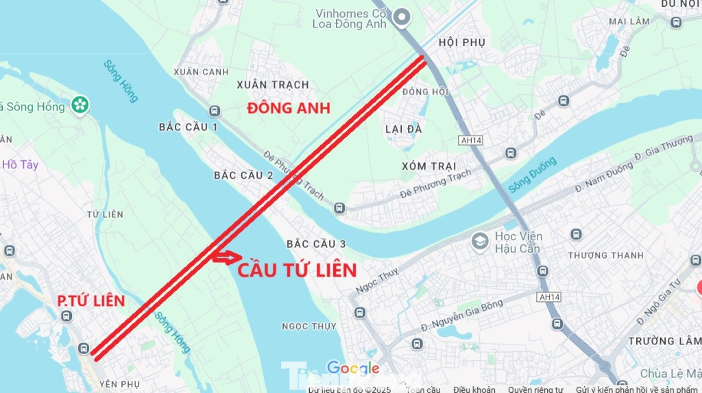 Cầu Tứ Liên và đường dẫn hai đầu có tổng chiều dài khoảng 11,5km, riêng cầu chính có chiều dài 2,9km, quy mô mặt cắt ngang theo quy hoạch bảo đảm 6 làn xe cơ giới, 2 làn hỗn hợp và 2 làn đi bộ. Cầu có địa điểm xây dựng với điểm đầu là phường Tứ Liên, quận Tây Hồ và điểm cuối là huyện Đông Anh. Cầu có kế hoạch khởi công vào dịp 19/5.