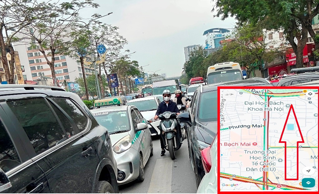 Ùn tắc kéo dài từ nút Kim Liên đến nút giao Ngã Tư Vọng trong mấy ngày qua.