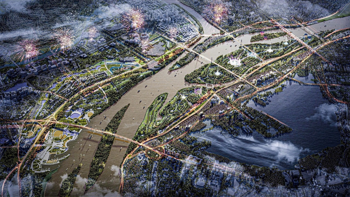 Phối cảnh đề xuất “Đại lộ và cảnh quan ven sông Hồng” được liên danh thực hiện.