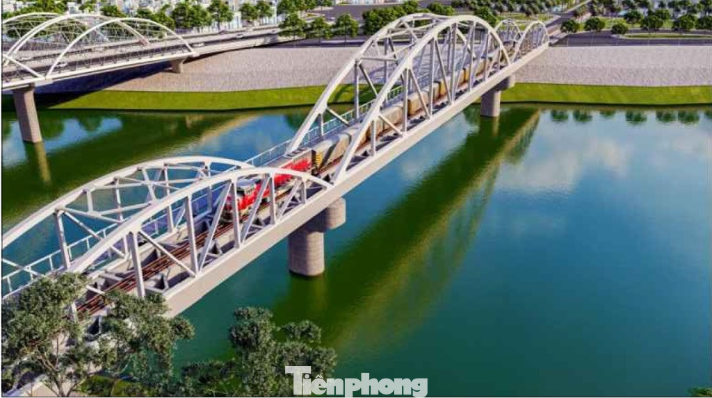 Cầu đường sắt và cầu đường bộ nằm cách nhau khoảng 100 mét, trong đó cầu đường sắt nằm ở bên phải (thượng lưu) và cầu đường bộ nằm ở bên trái (hạ lưu) cầu Đuống cũ hiện nay theo chiều Bắc Nam.