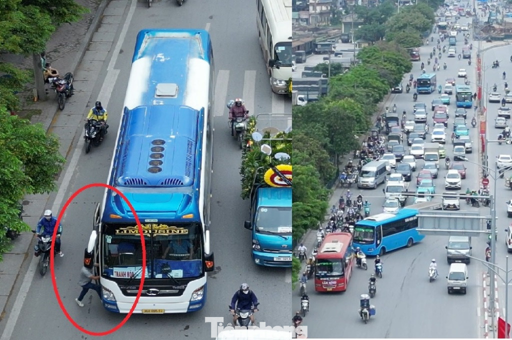 Trên tuyến đường Giải Phóng đoạn qua bến xe Giáp Bát, giao thông rất lộn xộn, ùn tắc kéo dài do có nhiều xe dừng đỗ, đón khách ngay trên đường. Tình trạng này không chỉ trong giờ cao điểm mà còn ngoài khung giờ đông đúc, làm cản trở lưu thông và gia tăng nguy cơ mất an toàn giao thông.