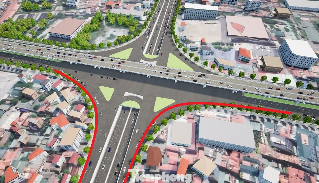 Sau khi được GPMB và thực hiện, hoàn thành dự án, khu vực nút giao và đường Hoàng Quốc Việt kéo dài phía quận Bắc Từ Liêm sẽ có hình hài như đường vạch đỏ.