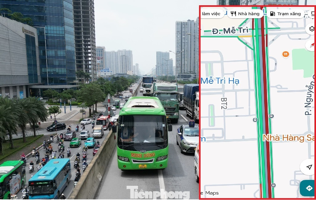 Trong sáng chủ nhật 1/6, ùn tắc vẫn kéo dài. Khoảng 8h, ùn tắc kéo dài gần 3,5km: từ đoạn qua khu đô thị Kenganam đến tận nút giao Thanh Xuân.