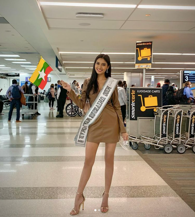Hoa hậu Hoàn vũ Myanmar chỉ mang 3 valy hành lý sang Mỹ dự thi Miss Universe 2020.