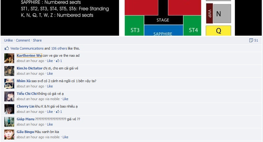 Các fan đang bàn tán sôi nổi về sơ đồ chỗ ngồi cũng như vé của buổi hòa nhạc. Các fan đang bàn tán sôi nổi về sơ đồ chỗ ngồi cũng như vé của buổi hòa nhạc