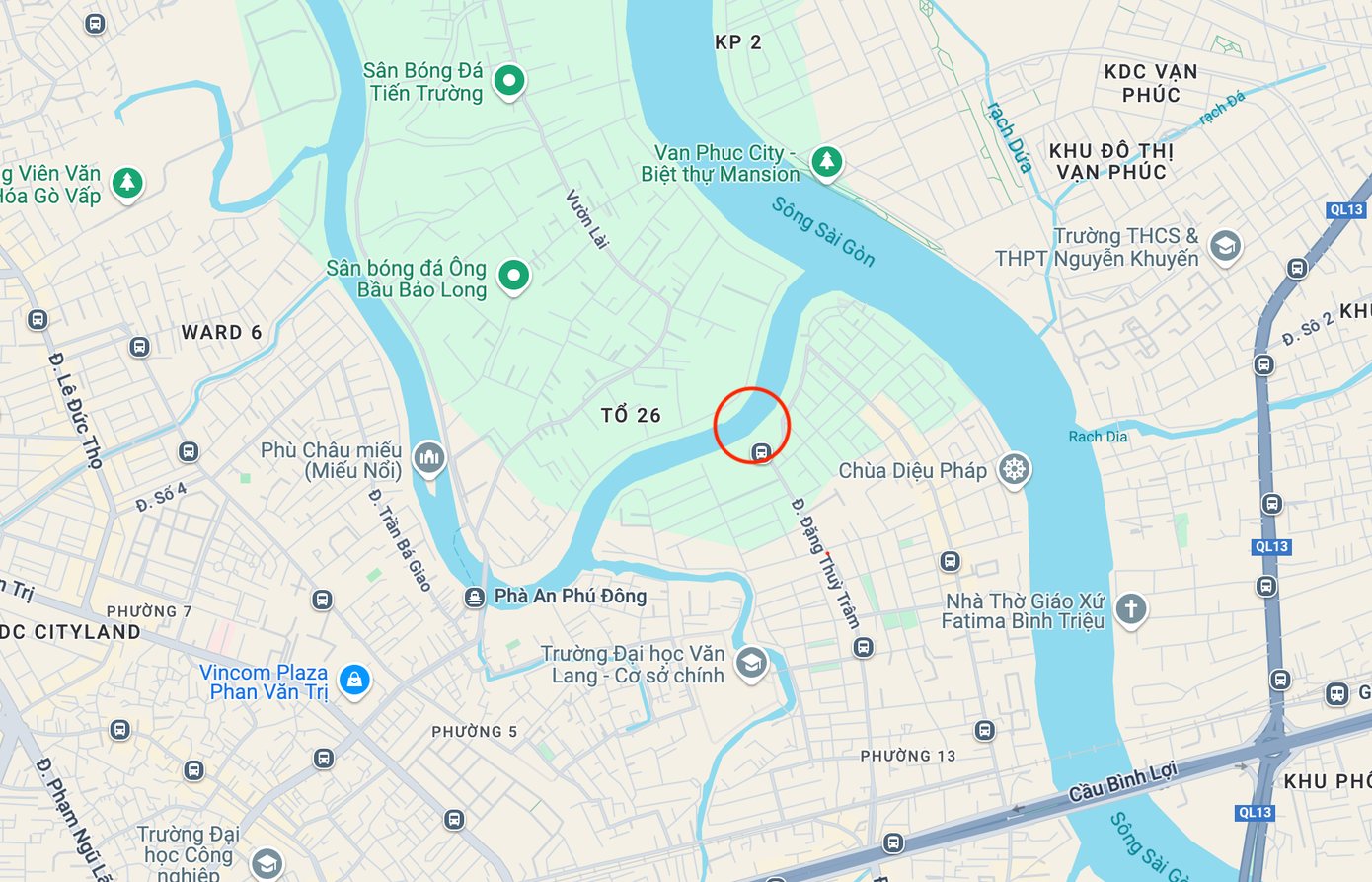 Vị trí được đề xuất xây dựng cầu Vàm Thuật kết nối quận 12 với quận Gò Vấp, TPHCM.