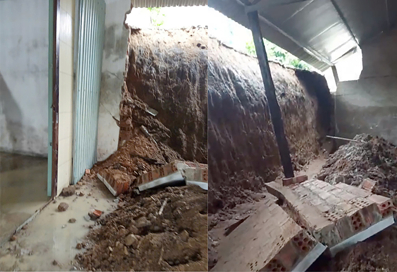 Mưa bão làm sập tường nhà của một hộ gia đình Mưa bão làm sập tường nhà của một hộ gia đình