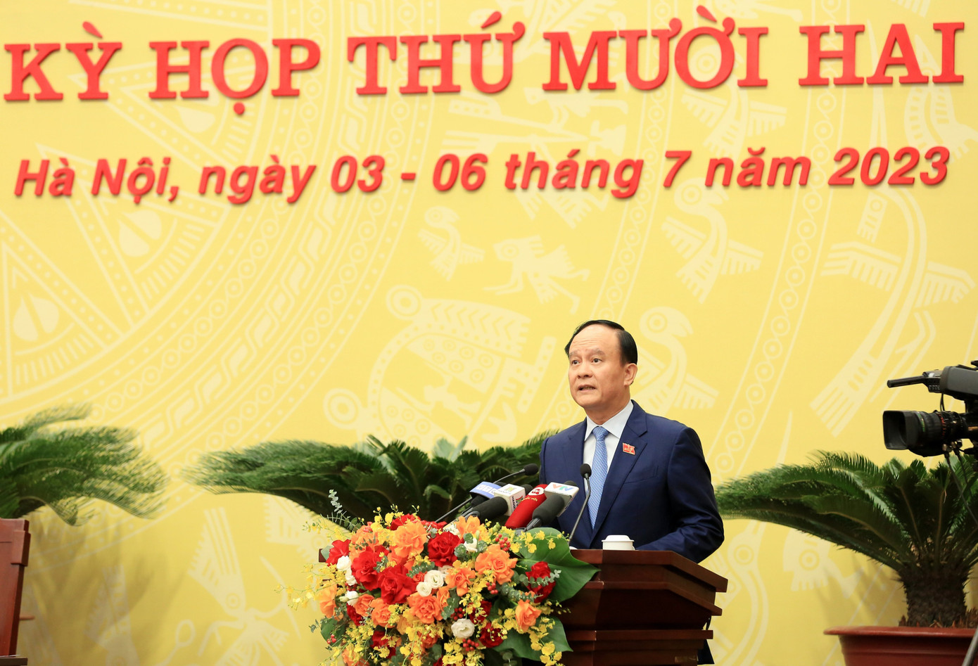 Ông Nguyễn Ngọc Tuấn - Chủ tịch HĐND TP. Hà Nội, phát biểu khai mạc kỳ họp.