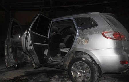 Chiếc SantaFe bị cháy tại cửa hàng xăng dầu. Ảnh: Petrotimes