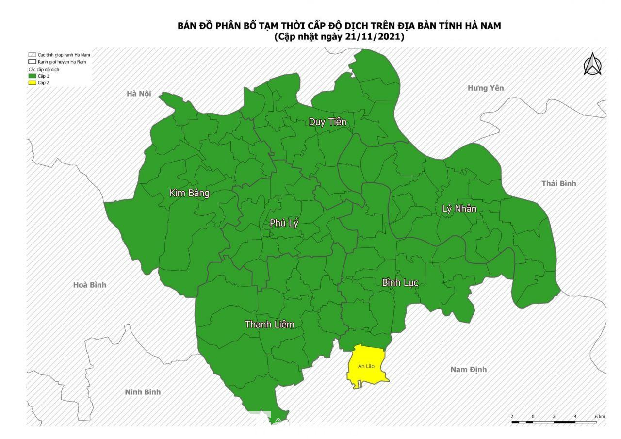 Bản đồ cấp độ dịch tại Hà Nam được "xanh hoá" - Ảnh: Sở Y tế Hà Nam
