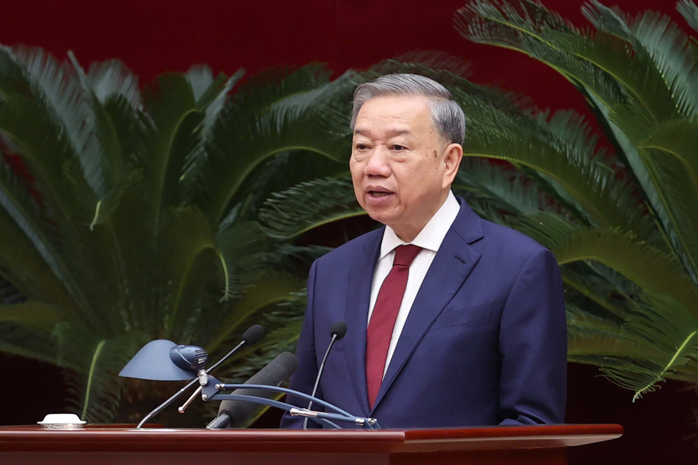 Tổng Bí thư Tô Lâm phát biểu tại một Hội nghị Trung ương. (Ảnh: TTXVN)