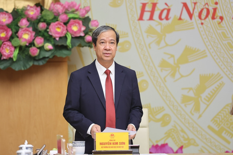 Bộ trưởng Bộ GDĐT Nguyễn Kim Sơn phát biểu tại cuộc gặp mặt. Ảnh: Nhật Bắc Bộ trưởng Bộ GDĐT Nguyễn Kim Sơn phát biểu tại cuộc gặp mặt. Ảnh: Nhật Bắc