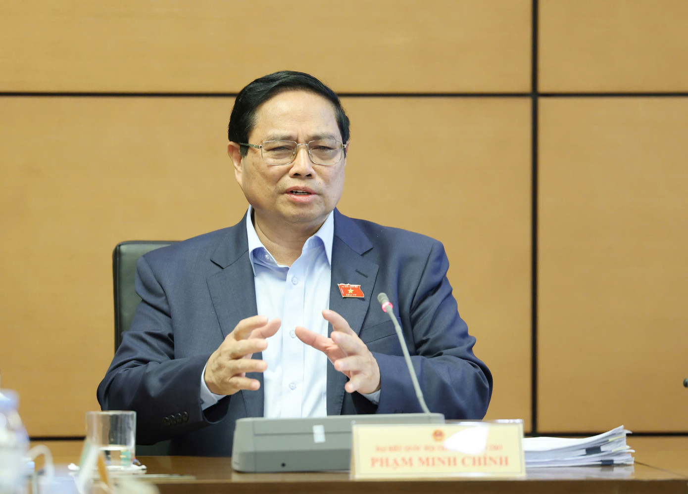 Thủ tướng Phạm Minh Chính phát biểu tại phiên thảo luận ở tổ. Ảnh: Như Ý Thủ tướng Phạm Minh Chính phát biểu tại phiên thảo luận ở tổ. Ảnh: Như Ý