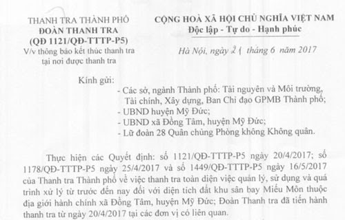 Hà Nội thông báo kết thúc thanh tra Đồng Tâm ảnh 1