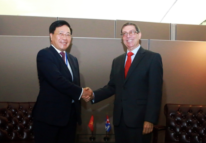 Phó Thủ tướng Phạm Bình Minh tiếp Bộ trưởng Ngoại giao Cuba Bruno Rodriguez Parrilla. (Ảnh: VGP)