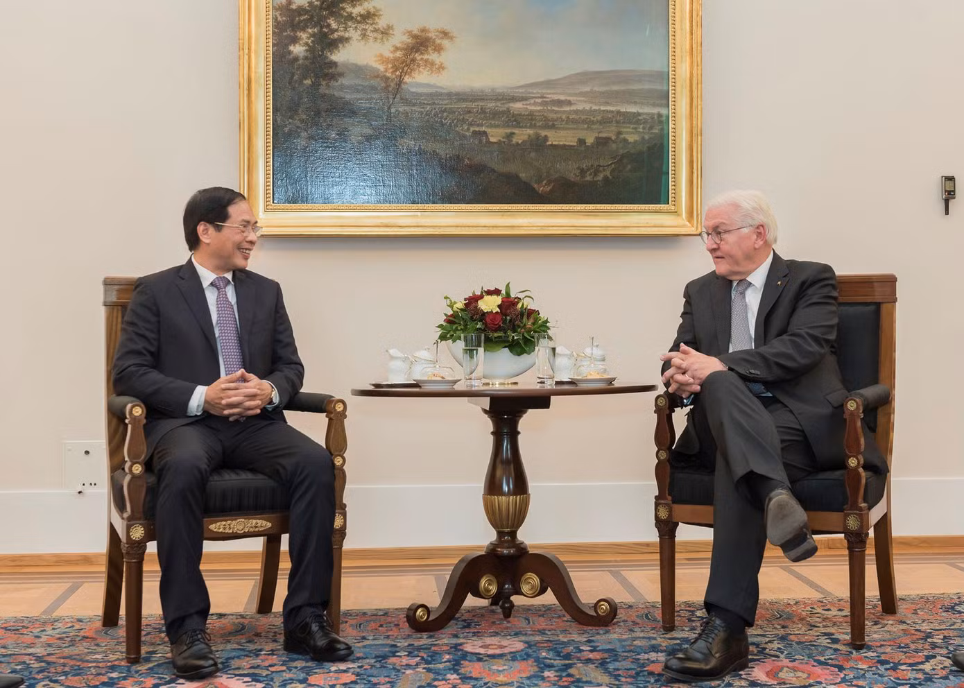 Bộ trưởng Ngoại giao Bùi Thanh Sơn chào xã giao Tổng thống Đức Frank-Walter Steinmeier ngày 27/9. (Ảnh: Mofa) Bộ trưởng Ngoại giao Bùi Thanh Sơn chào xã giao Tổng thống Đức Frank-Walter Steinmeier ngày 27/9. (Ảnh: Mofa)