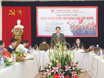 Bí thư thứ nhất T.Ư Đoàn Nguyễn Đắc Vinh tại buổi giao lưu trực tuyến 