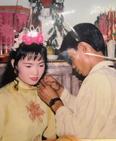 Ảnh ngày cưới của vợ chồng Nhân - Thủy. Ảnh do gia đình nạn nhân cung cấp