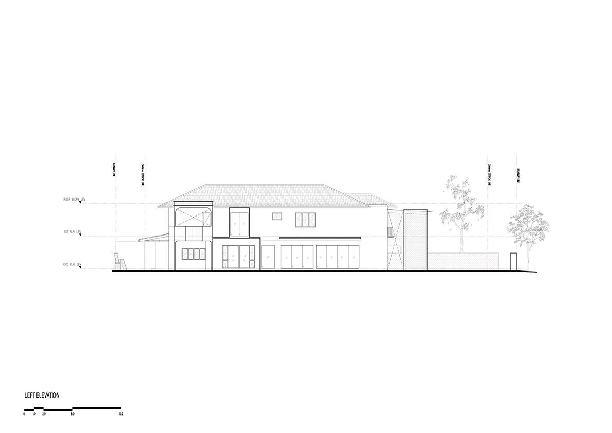 Theo KTS, ngôi nhà gỗ hai tầng có hình dáng của một hình chữ nhật, được xây dựng kết hợp giữa sàn bản bê tông, kết hợp với ván ghép thanh và ván sàn bằng gỗ. Vì thế, KTS có thể tạo ra sự can thiệp để kết hợp giữa kiến trúc cũ và mới.