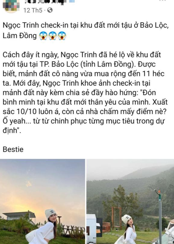 Hình ảnh Ngọc Trinh "khoe" khu đất rộng hơn 11ha xây homestay của mình tại xã Đại Lào (Bảo Lộc, Lâm Đồng) được chia sẻ tràn lan trên mạng xã hội khiến nhiều người xôn xao.