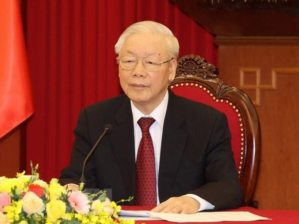 Tổng Bí thư Nguyễn Phú Trọng điện đàm với Thủ tướng Đức Olaf Scholz chiều 31/3 Ảnh: TTXVN