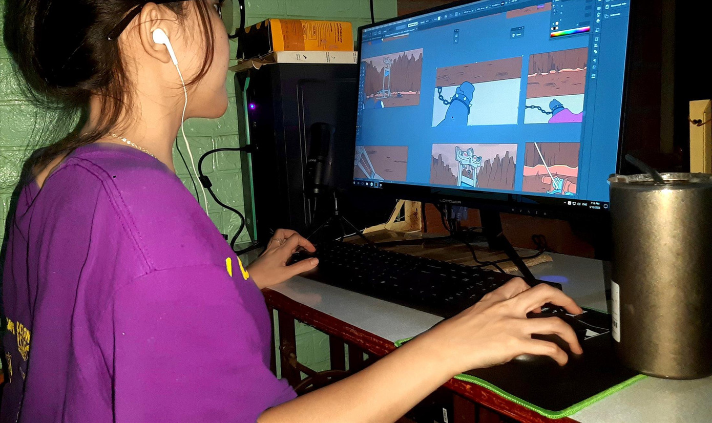 Góc làm việc của Hảo và Nhân Góc làm việc của Hảo và Nhân