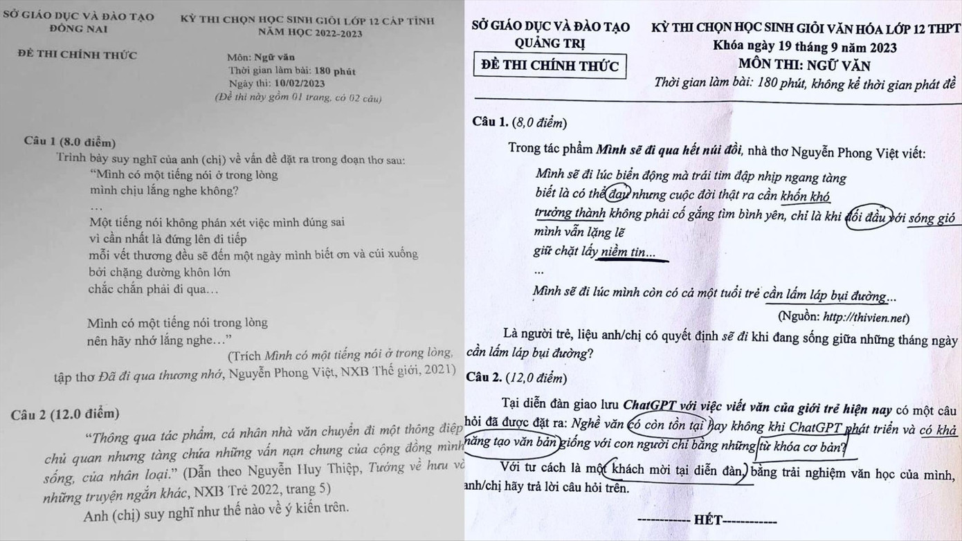 Một số tác phẩm văn học đương đại được đưa vào đề thi.