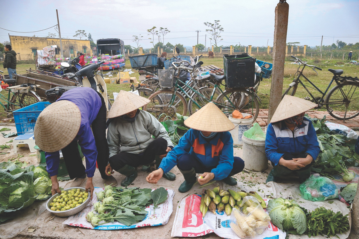 “Rau nhà tôi trồng, cứ yên tâm ăn”, bà bán rau ở chợ phiên ở Sóc Sơn, Hà Nội mời chào